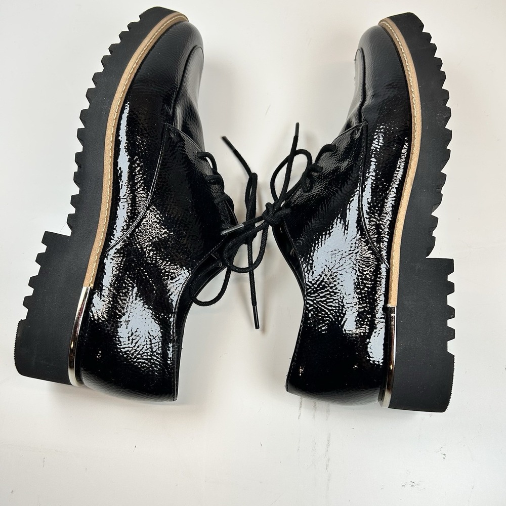 Franco Sarto Charles Shoe 7.5 M Lug Sole Derby Oxford Black Faux Patent Comfort - Picture 6 of 9